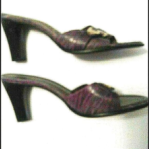 Franco Sarto Purple Faux Croc Leather Slip On Heel Sandals - Picture 5 of 7
